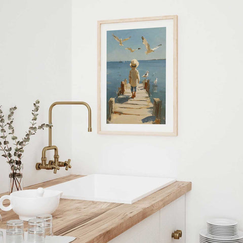 Aesthetic nautical decor with a vintage-inspired Impressionist painting style.