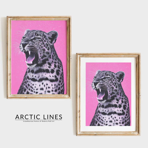 Aesthetic pink leopard illustration for a maximalist home interior.