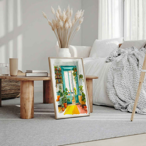 Aesthetic plant lover illustration for a Scandinavian or Mediterranean home interior.