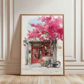 Aesthetic travel illustration for a Scandinavian or worldly home interior.