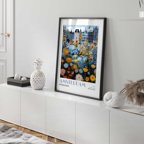 Amsterdam houses with flowers illustration