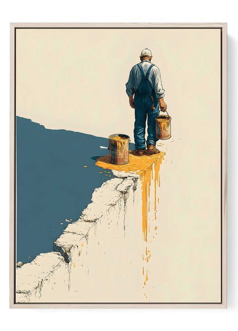 Artist walking ledge paint buckets 