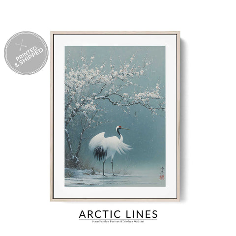 Artistic bird poster with a focus on Japanese cultural symbolism and grace.