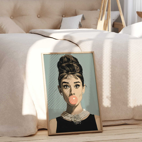 Audrey Hepburn bubblegum pink art print