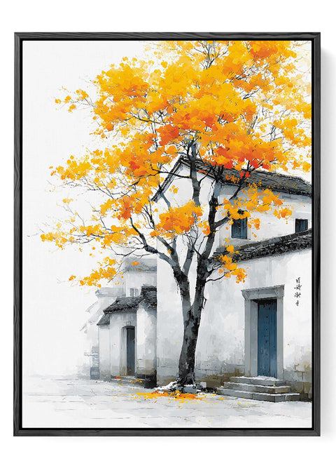 Autumn Asian village street art print