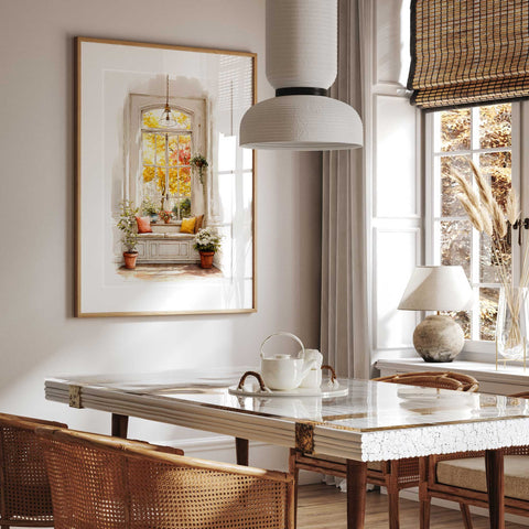 Autumn home interior illustration with plants