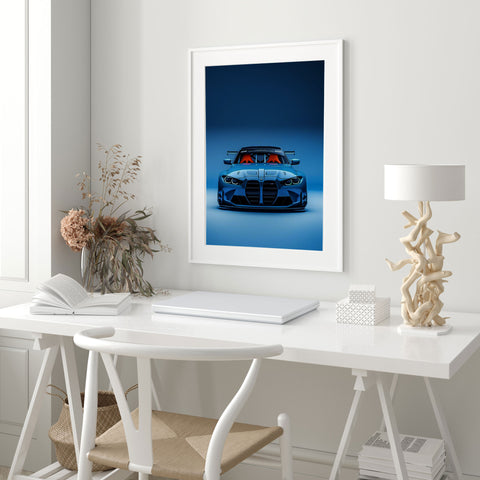 BMW M3 G80 concept car poster bold blue front view art