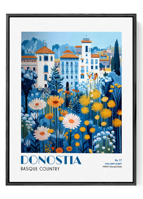 Basque Country architecture with floral art print
