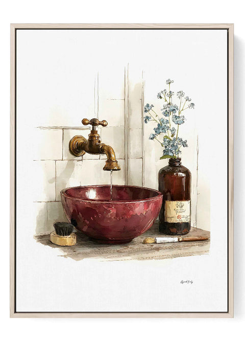 Bathroom Sink Wall Art Print - Burgundy Bowl Still Life