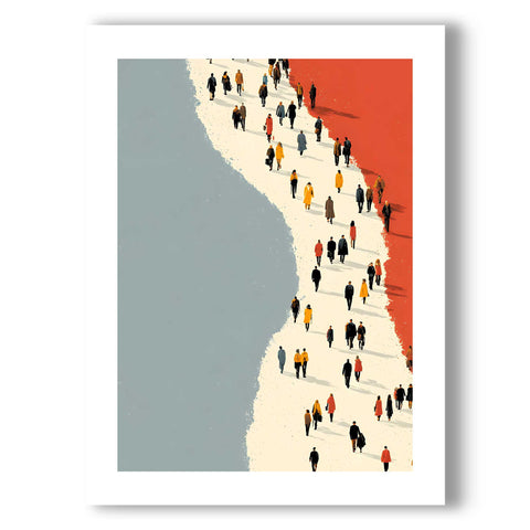 Beach walkers city background art print