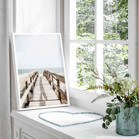 Beach walkway ocean minimalist print