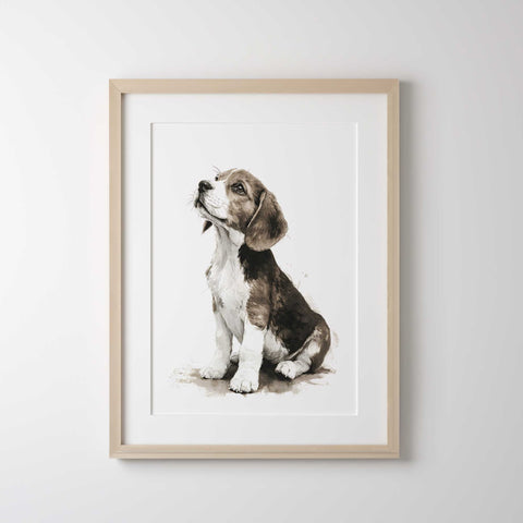 Beagle pet portrait watercolor print