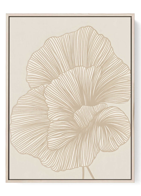 Beige minimalist floral line art print with abstract layered petals