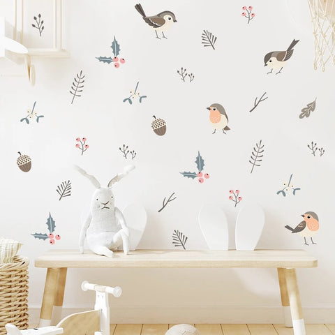 Birds And Leaves Wall Decals