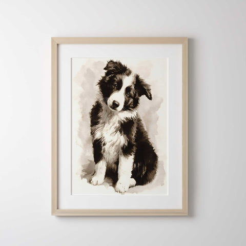 Black and white Border Collie artwork