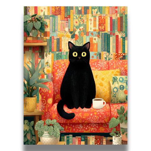 Black cat wide eyes sofa poster