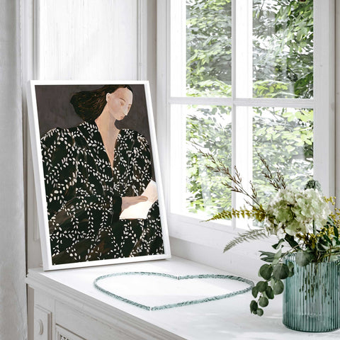 Black dress white leaf pattern artwork