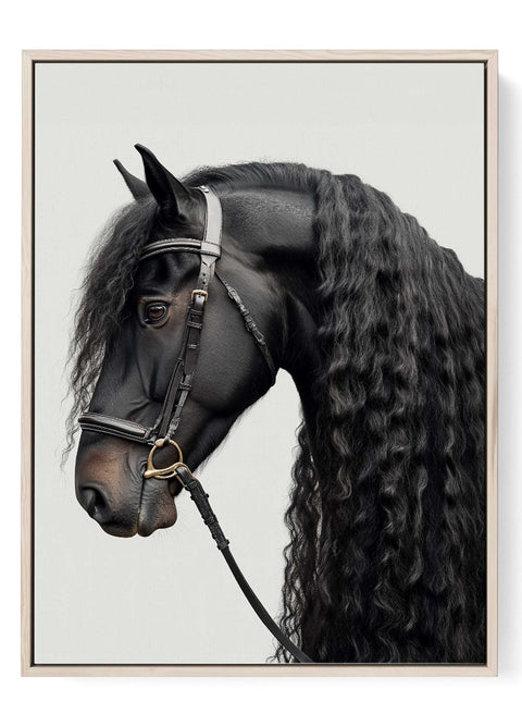 Black horse portrait wall art print