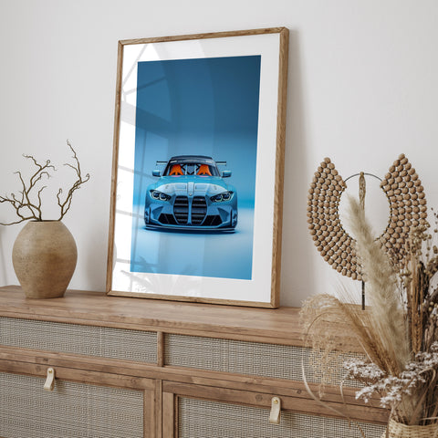 Blue BMW M3 G80 sports car wall art for modern decor