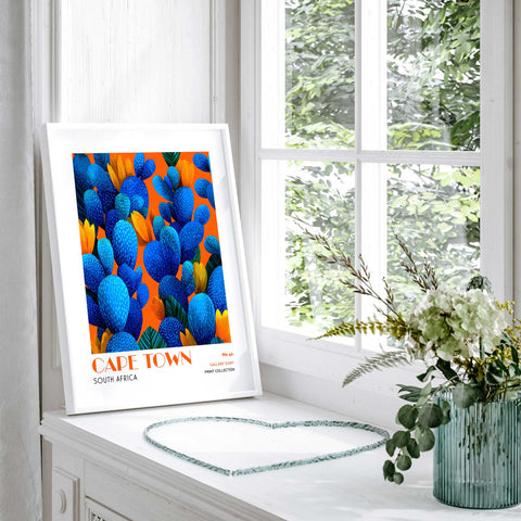 Blue cactus illustration on orange background art