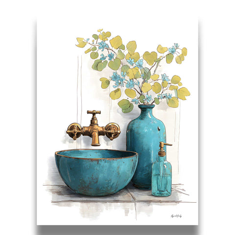 Blue ceramic bowl and vase wall art