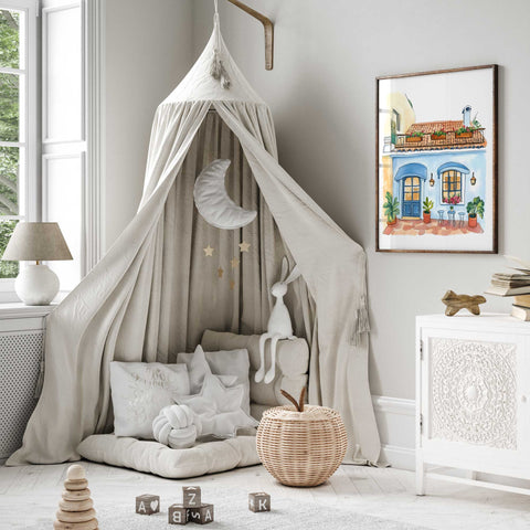 Blue door and window scene in sunlit Mediterranean courtyard

