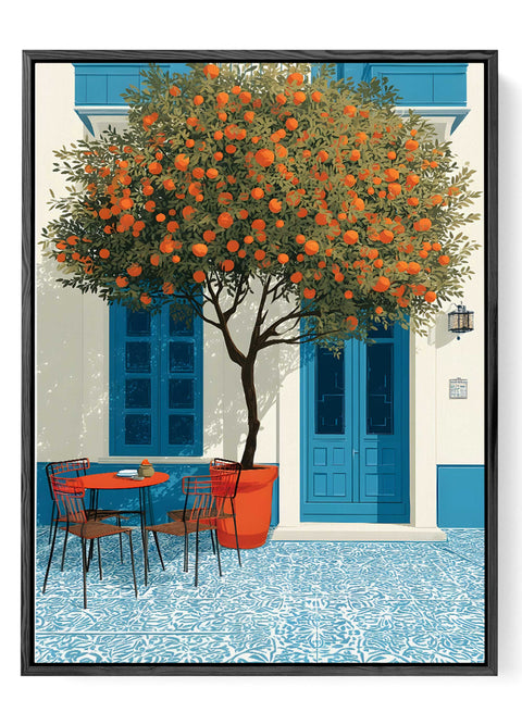 Blue door art print Spanish patio wall decor