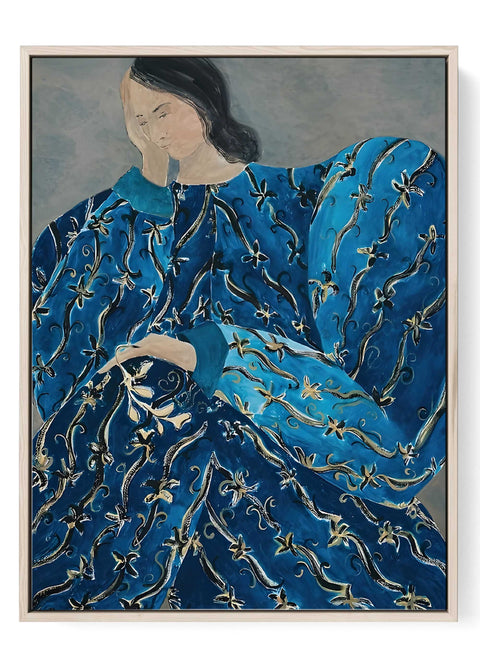 Blue floral dress woman art print