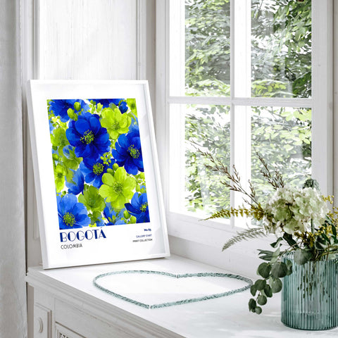 Blue flower art print Bogotá tropical wall decor