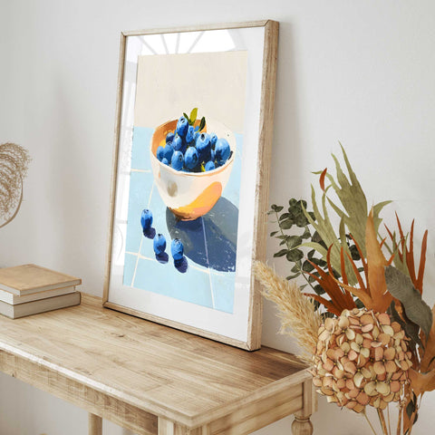 Blue fruit watercolor wall art