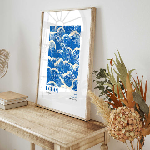 Blue ocean wall print Japanese minimalist style