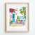 Blue seaside door and chairs illustration in sunny watercolor tones