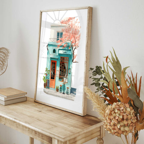 Blue storefront wall art