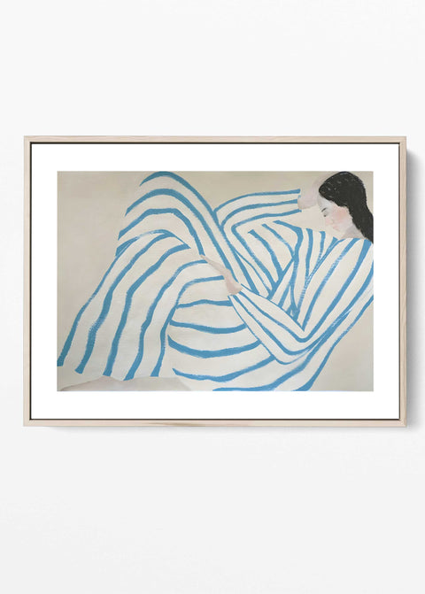 Blue striped woman art print