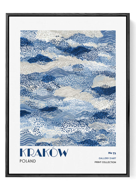 Blue textured wall print inspired by Polish art