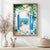Blue tile patio art print with ocean and dog