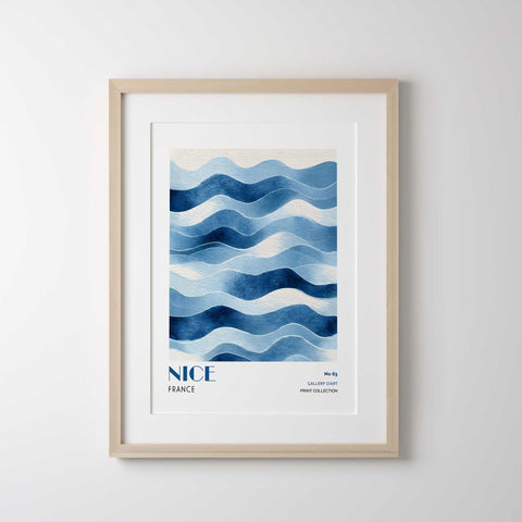Blue watercolor wave pattern modern home print