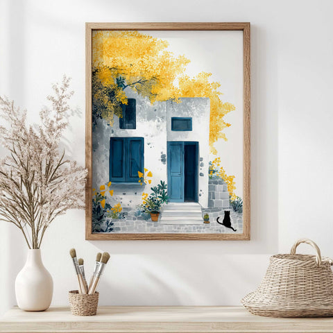 Blue windows Mediterranean print
