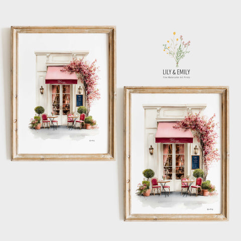Blushing pink Paris facade watercolor print for home styling