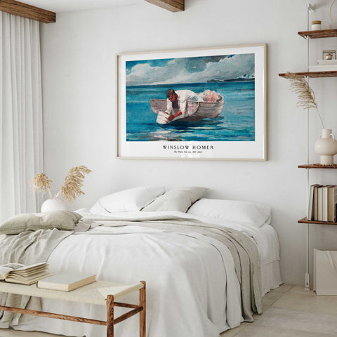 Boat on turquoise water painting