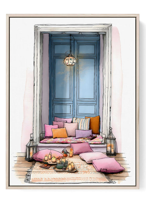 Bohemian nook with pillows and candles