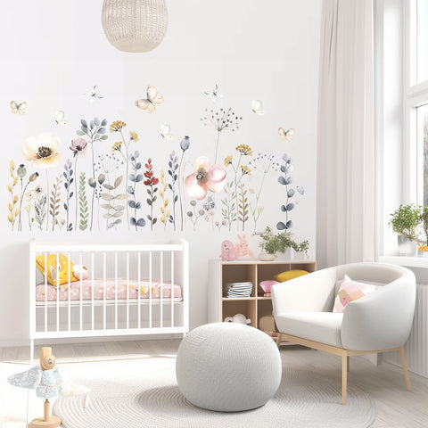 Boho watercolor wildflower wall stickers

