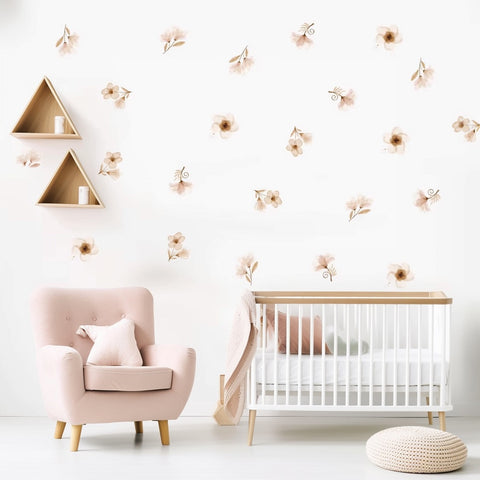 Boho Botanical Floral Butterfly Watercolor Nursery Wall Stickers