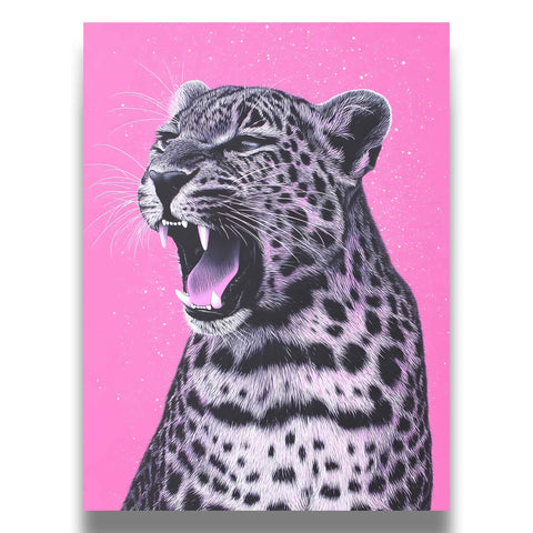 Bold animal portrait poster with a trendy neon pink palette.