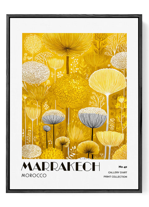Bold botanical artwork in golden yellow tones Marrakech