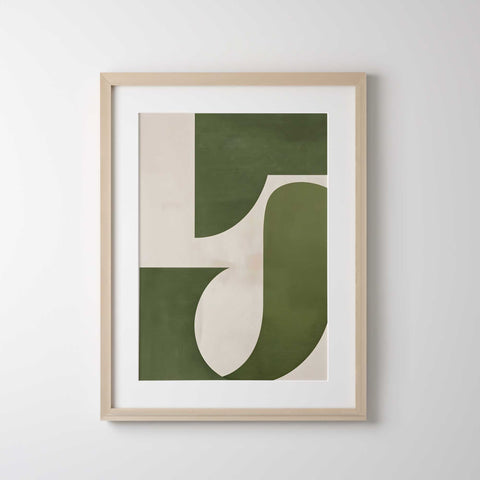 Bold green and cream geometric design print