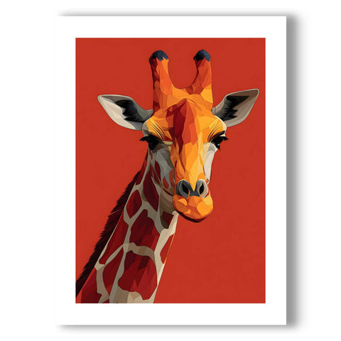 Bold orange giraffe illustration wall ar