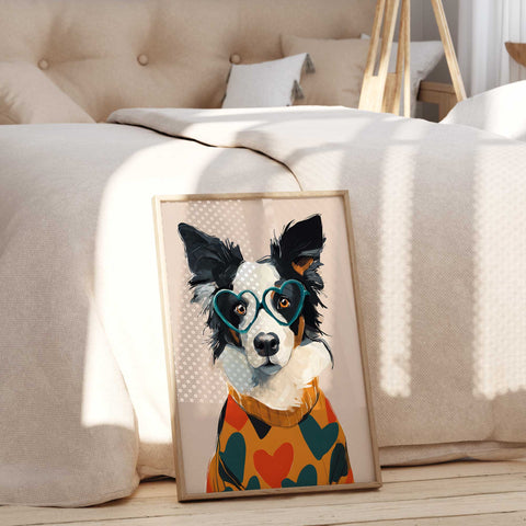 Border collie in glasses dog decor print