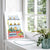 Botanical watercolor with window planters and potted plants