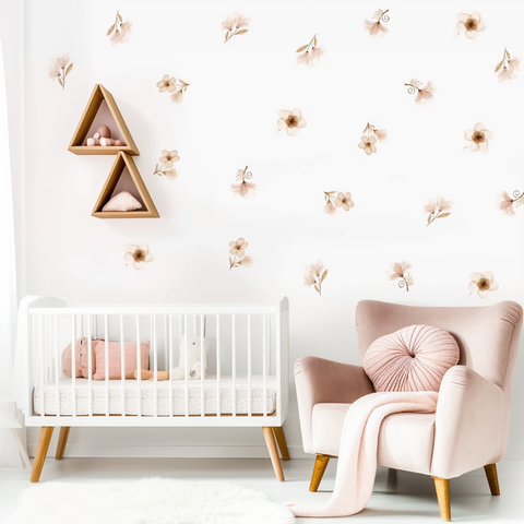 Boho Botanical Floral Butterfly Watercolor Nursery Wall Stickers